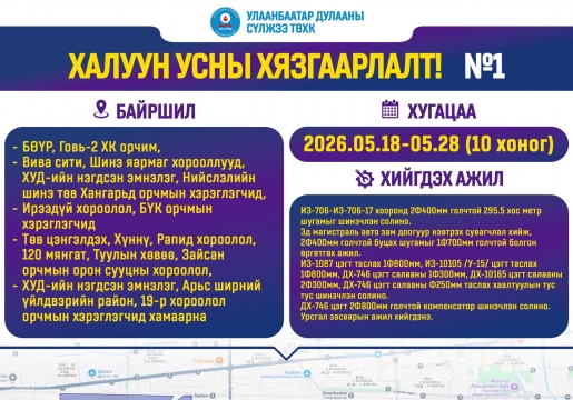 Даваа гарагаас 10 хоног халуун ус тасалж, засвар хийх байршлууд